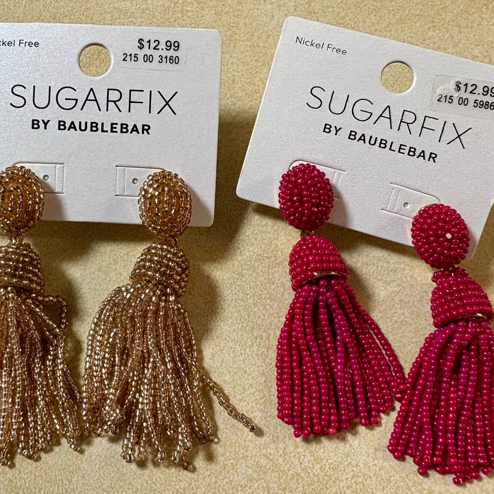 Baublebar Tassel Earrings 2 pairs Rose Gold and Deep Pink Pierced Nickel Free